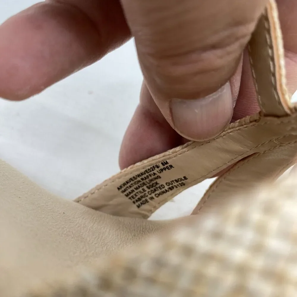 Anne Klein Womens Waves Beige Raffia Wedge Sandals 8 Medium (B,M)